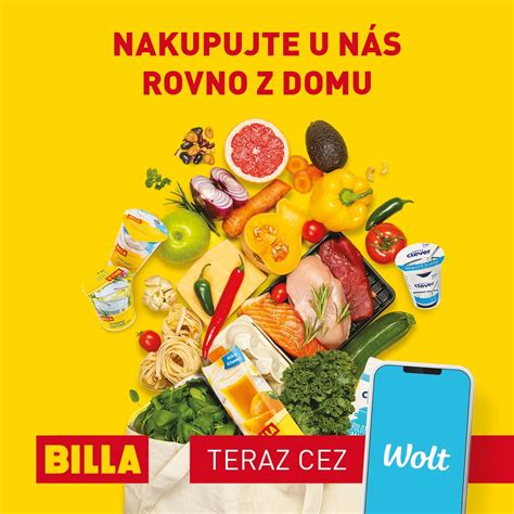 Ilustrácia online nákupu potravín cez aplikáciu Wolt s dodávkou od BILLA