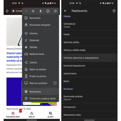 Screenshot nastavení súborov cookie v Google Chrome na Android