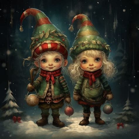 Rôzni vianoční škriatkovia s typickými červenými čiapkami.