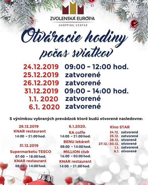 Infografika: Kalendár s vyznačenými otváracími hodinami a zatvorenými dňami počas Vianoc a Nového roka