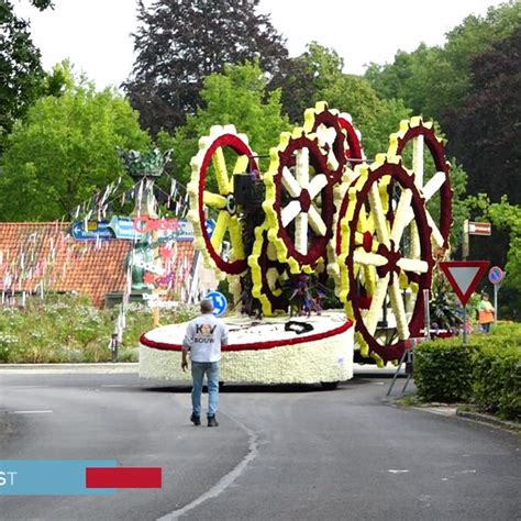 Detailne zdobený voz z georgín na Bloemencorso v Zunderte
