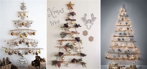 DIY vianočný stromček z konárov na tehlovej stene