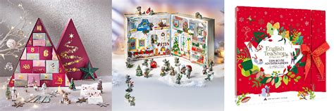 Záber na rôzne druhy adventných kalendárov zoradených vedľa seba - od hračkárskych po kozmetické
