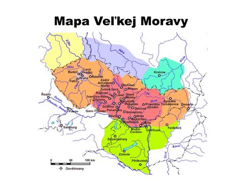 Mapa územia Veľkej Moravy počas najväčšieho rozmachu za vlády Svätopluka I.