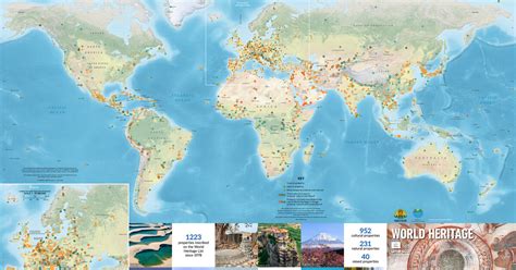 mapa sveta s vyznačenými pamiatkami UNESCO alebo logo UNESCO