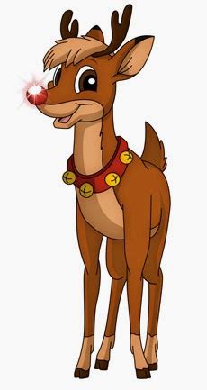 Kreslený vianočný sob s parohami a červeným nosom