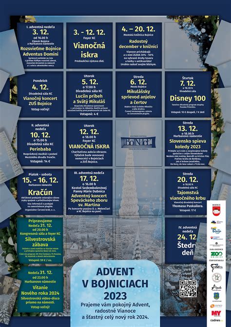 Informačná grafika s prehľadom adventných podujatí v Bojniciach