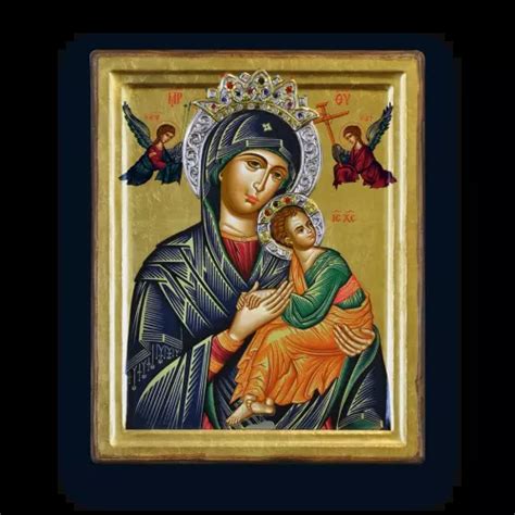 detail tváre Panny Márie a Dieťaťa Ježiša na ikone Matky ustavičnej pomoci