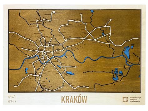 Mapa Krakova s vyznačenými hlavnými pamiatkami a trasou kráľovskej cesty