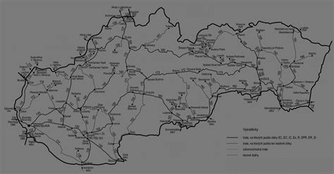 Mapa železničných tratí na Východnom Slovensku