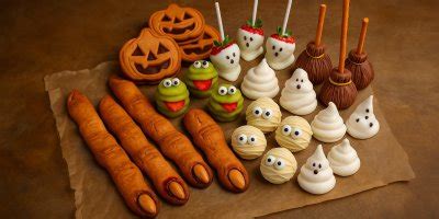 Foto rozmanitých halloweenských sladkostí a občerstvenia