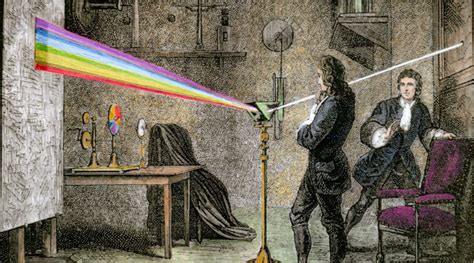 Ilustrácia Newtonovho experimentu s rozkladom svetla hranolom