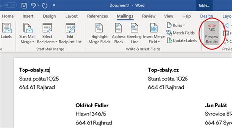 Snímka obrazovky zobrazujúca výber šablóny etikety v programe Word