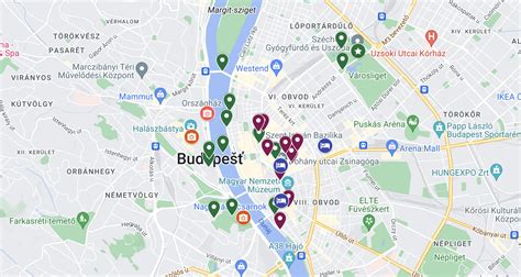 Mapa Budapešti s vyznačenými hlavnými turistickými atrakciami v okolí Maria Boutique Suites