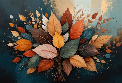 Ilustrácia jesennej lodičky z listov na maľovanom pozadí