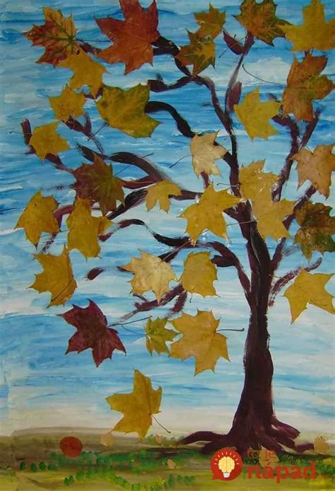 Príklad tieňového umenia z jesenných listov na čiernom papieri