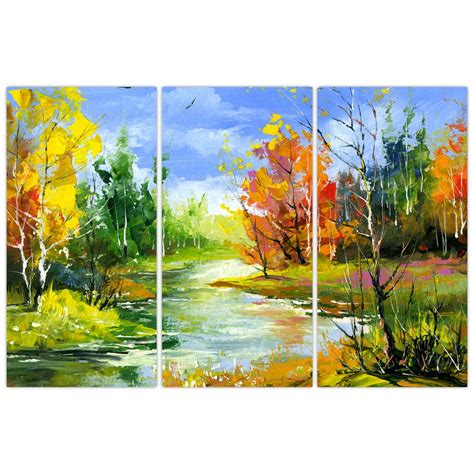 Detská koláž jesennej krajiny s odrazom v jazere z listov