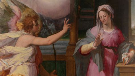 Zvestovanie Panne Márii od Fra Angelica - symbolické zobrazenie anjela Gabriela