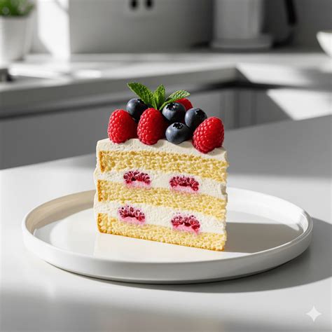 Jednoduchá piškótová torta zdobená ovocím a jemným krémom