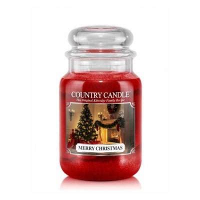 detail čajovej sviečky Country Candle Merry Christmas vo svietniku