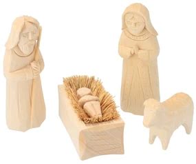 detail farebnej ručne maľovanej figúrky z dreveného betlehemu