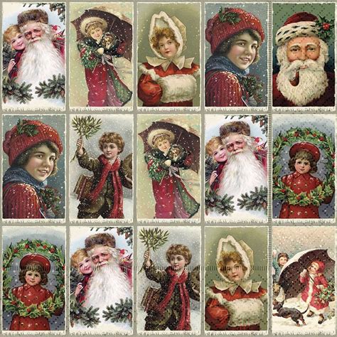 Detailná fotografia plechovej dózy SKÖNA TING Christmas Collage s vintage vianočnými motívmi.