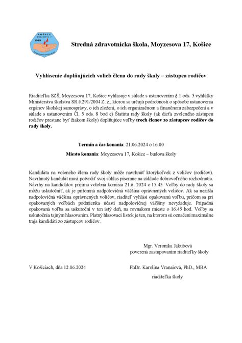 Schéma procesu volieb do rady školy