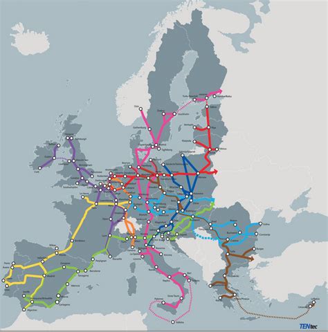 mapa hlavných európskych trás kamiónovej dopravy a logistických uzlov