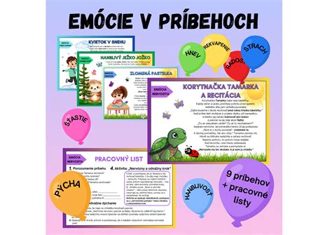 Informatívna schéma obsahu balíčka: príbehy, pracovné listy, tvorivé otázky a darčekové kupóny