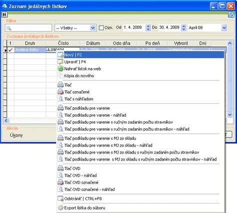 Screenshot rozhrania online editora jedálnych lístkov Finelist