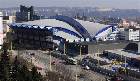 The exterior of Steel Arena in Košice, Slovakia