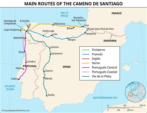 Mapa pútnickej trasy Camino de Santiago