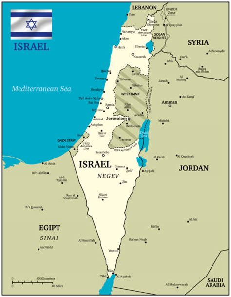 Mapa oblasti Izraela a Palestíny s vyznačením kľúčových historických miest ako Jeruzalem, Nazaret a Genezaretské jazero