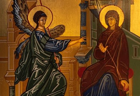 Ikona Zvestovania Presvätej Bohorodičke zobrazujúca stretnutie archanjela Gabriela s Pannou Máriou