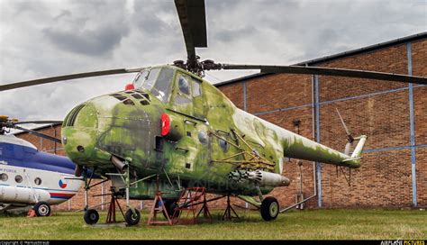 Historical photo of Mil Mi-24D helicopters in Czechoslovak Air Force livery