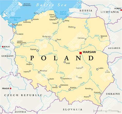 Mapa Poľska s vyznačenými obchodnými centrami