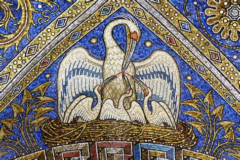 Ilustrácia pelikána kŕmiaceho svoje mláďatá ako symbol Eucharistie