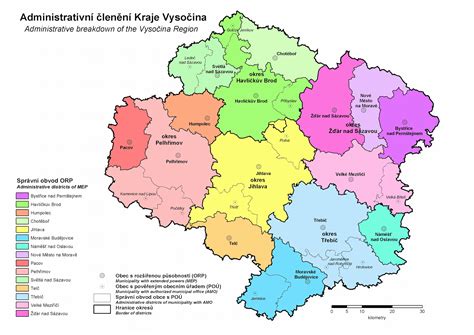 Mapa regiónu Vysočina s vyznačenými zámkami