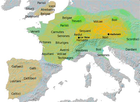 Mapa keltských sídiel v Európe s označením oblastí osláv Samhainu