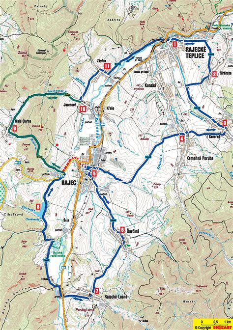 Mapa Rajeckej doliny s vyznačenými turistickými atrakciami