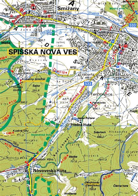 Mapa oblasti Spišská Nová Ves a blízke mestá s vyznačenými lokálnymi fotografmi