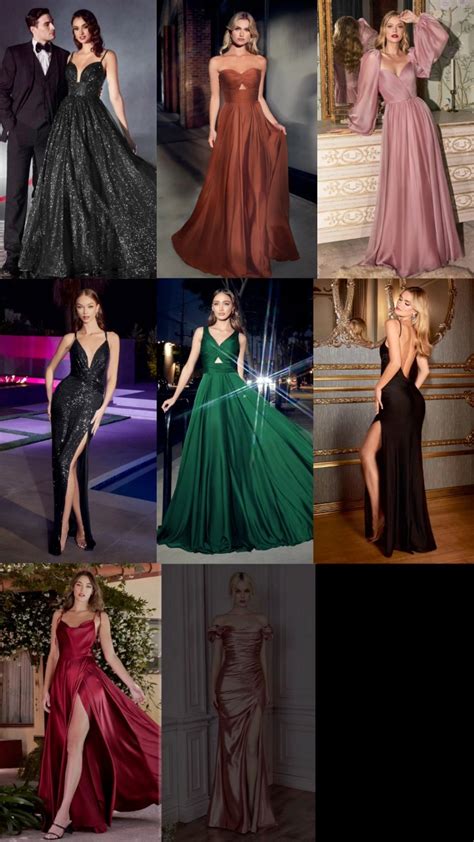 kolekcia spoločenských šiat rôznych farieb a štýlov