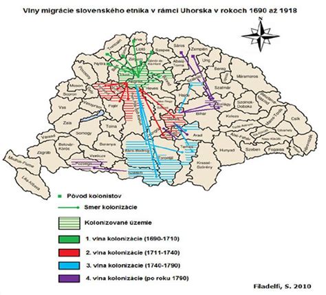 Mapa historických migračných ciest Slovákov na Dolnú zem