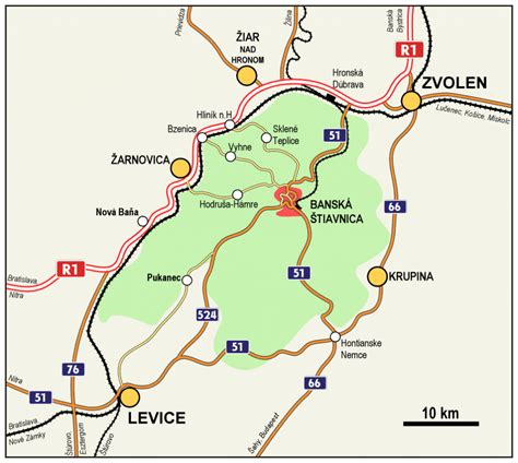 Mapa Banskej Štiavnice s vyznačenými miestami konania podujatí