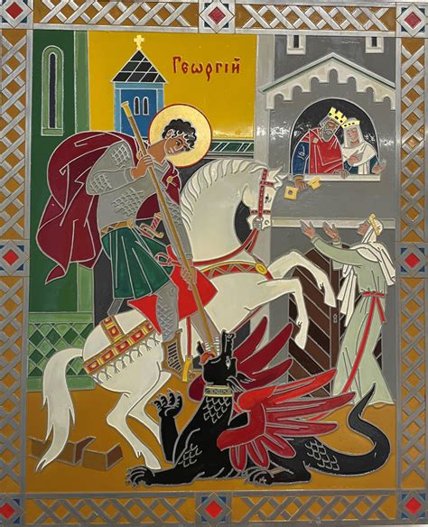 Ilustrácia svätého Juraja bojujúceho s drakom, symbol patróna
