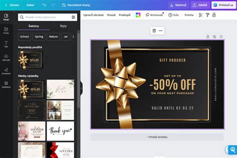 Screenshot: Rozhranie online editora Canva ukazujúce šablóny pre priania