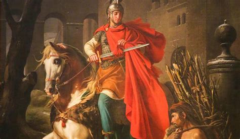 Ilustrácia sv. Martina deliacého sa o plášť so žobrákom