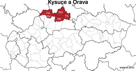 Historická mapa regiónu Kysuce s vyznačenou Čadcou
