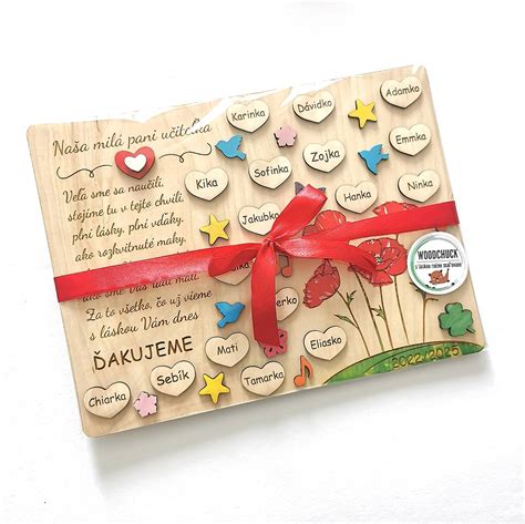 kreatívne zabalený darček s poďakovaním pre pani učiteľku