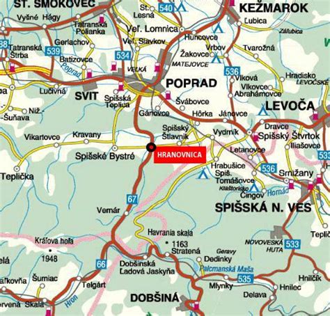 Mapa okolia Ružomberka s vyznačenými atrakciami